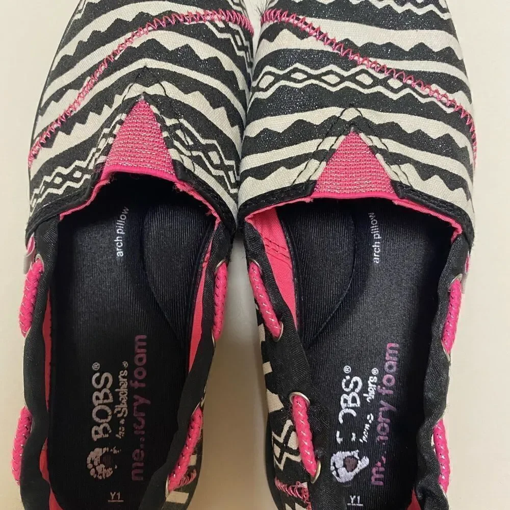 Skechers BOBS Black/White/Pink Slip Ons